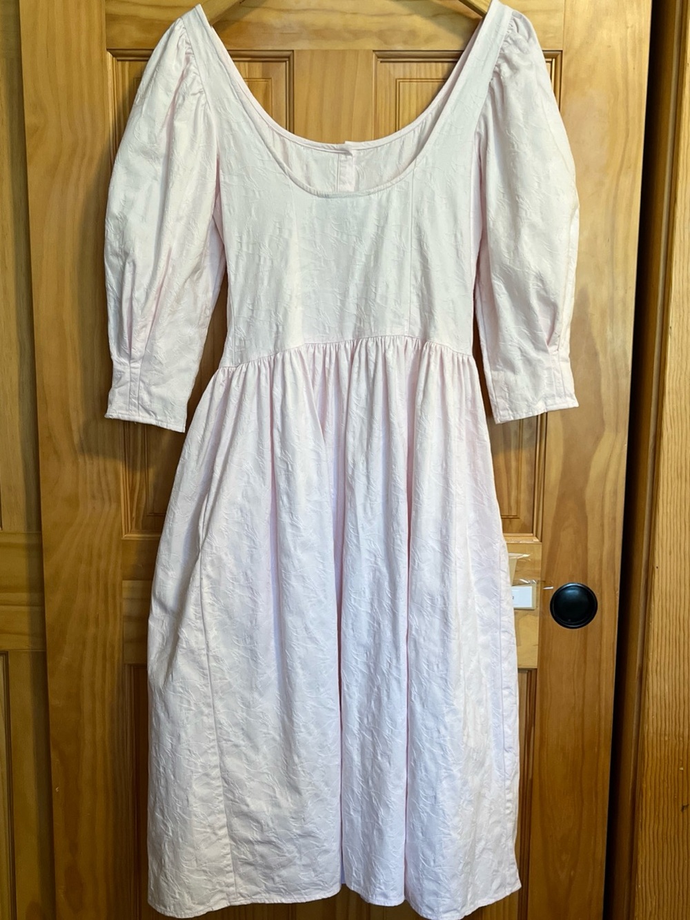 Vintage Eileen West Pale Pink Button-Front Midi Dress 6 - Picture 2 of 4